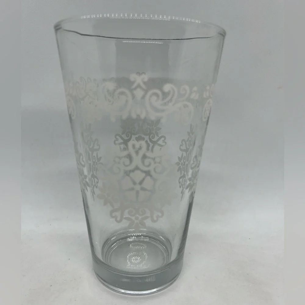 Vintage Set Of 5 Libbey MCM White Medallion Scroll 16oz Glasses